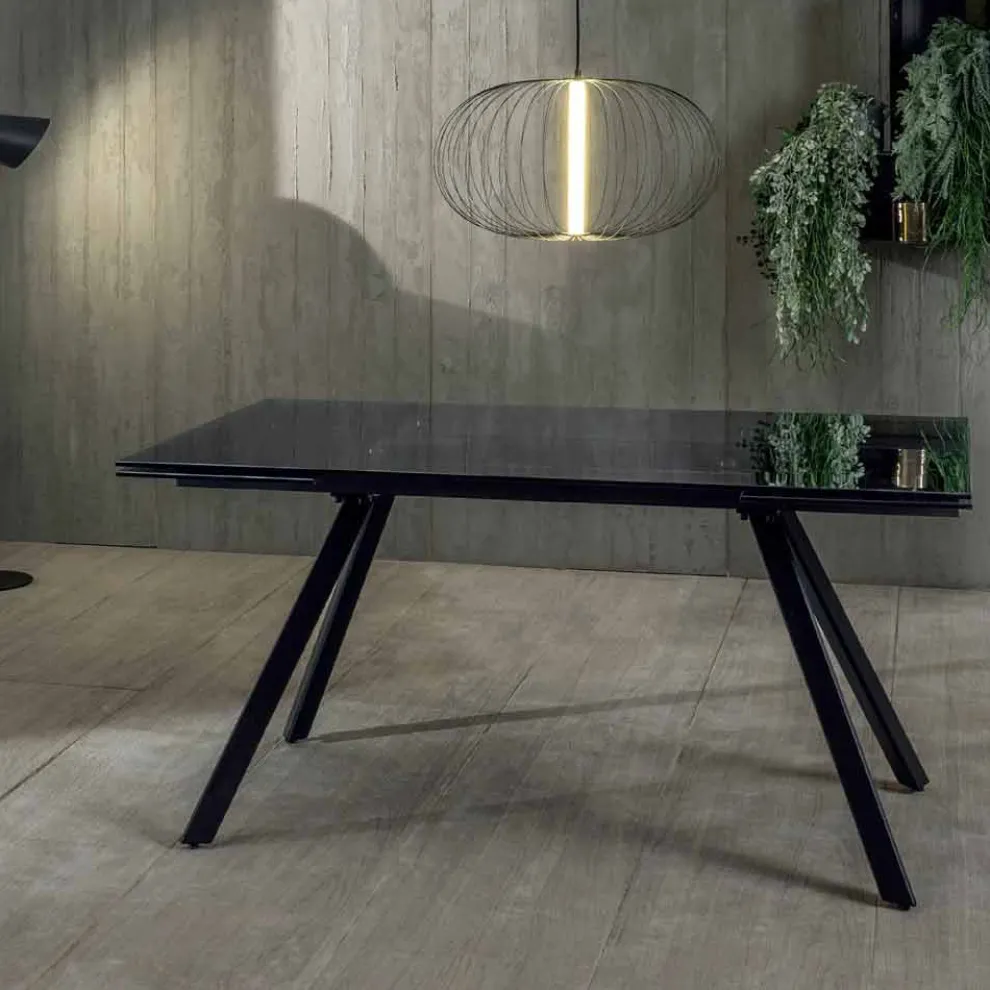 Esstisch ausziehbar bis cm 240 mit gehärtetem Glas in schwarz geräuchert - Fener