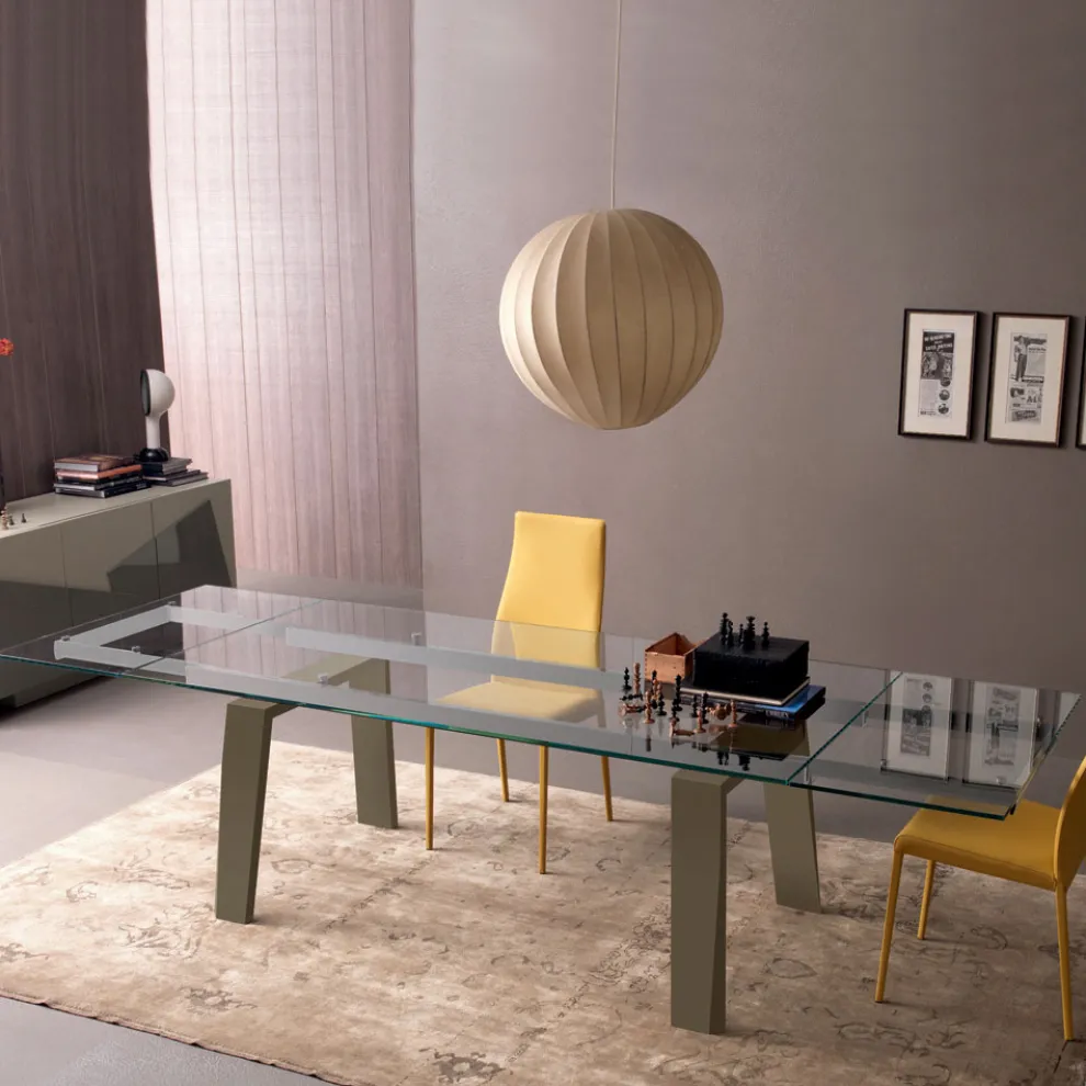 Esstisch ausziehbar bis 300 cm in Holz und Glasplatte - Bedrio