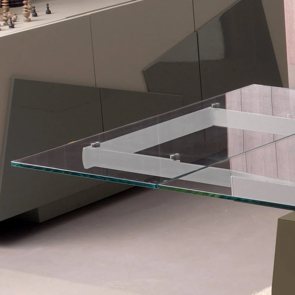 Esstisch ausziehbar bis 300 cm in Holz und Glasplatte - Bedrio