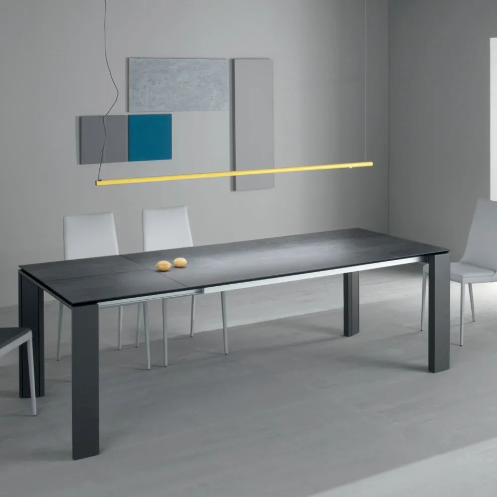 Esstisch ausziehbar auf 2,8 m Metallplatte und matte Keramikplatte - Rashid