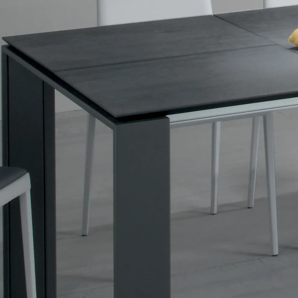 Esstisch ausziehbar auf 2,8 m Metallplatte und matte Keramikplatte - Rashid