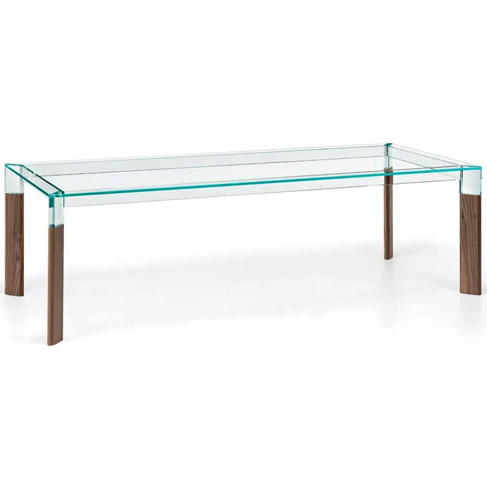 Esstisch Glasplatte und Massivholzbasis Made in Italy - Presino