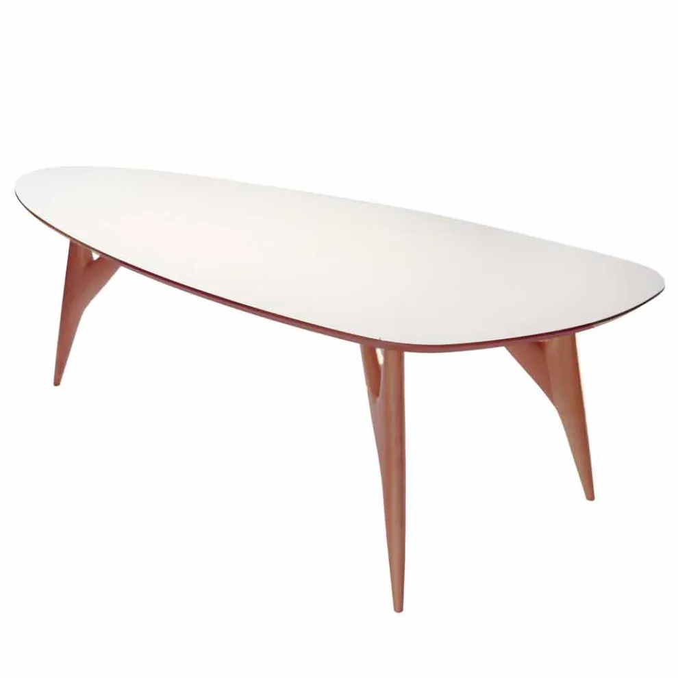 Esstisch, handgefertigt, aus HPL und massivem Mahagoni Made in Italy - Eiche