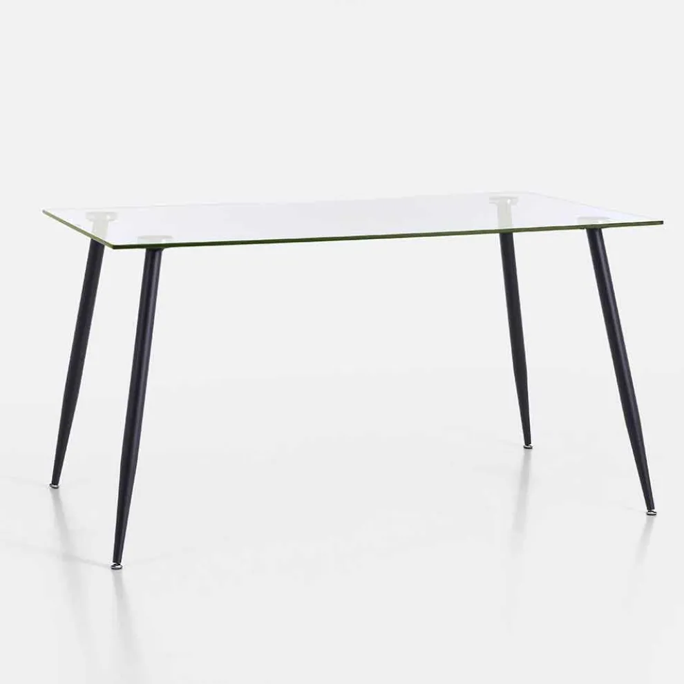 Esstisch in modernem Design aus gehärtetem Glas und schwarzem Metall - Foulard