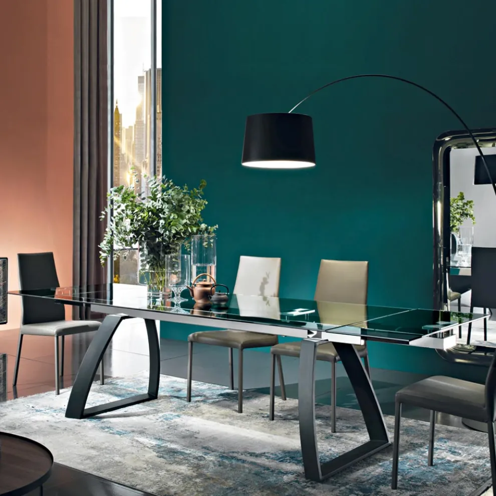 Esstisch mit ausziehbarer Glasplatte, hergestellt in Italien – Antimo