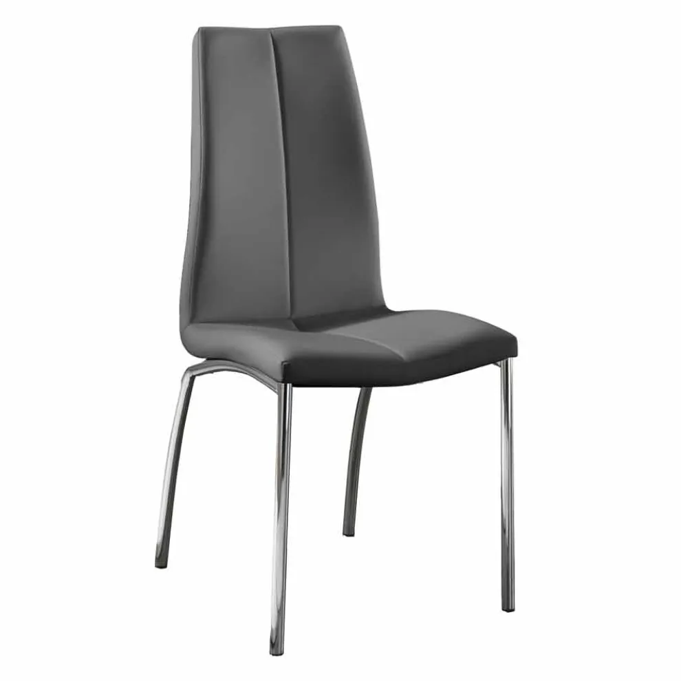 Esstisch mit Fuß aus verchromtem Metall, bezogen mit Kunstleder 4 Stück - Ilda