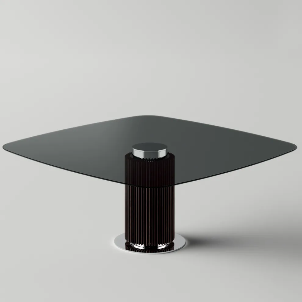 Esstisch mit quadratischer Glasplatte und Holzsockel Made in Italy - Kuadro