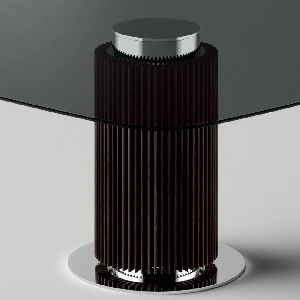 Esstisch mit quadratischer Glasplatte und Holzsockel Made in Italy - Kuadro