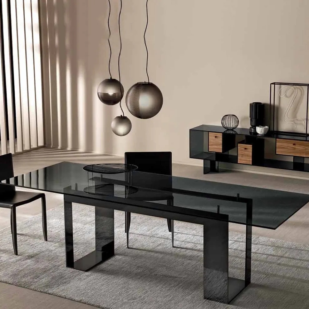 Esstisch mit Rauchglasplatte und Metallgestell 4 Dimensionen - Speck