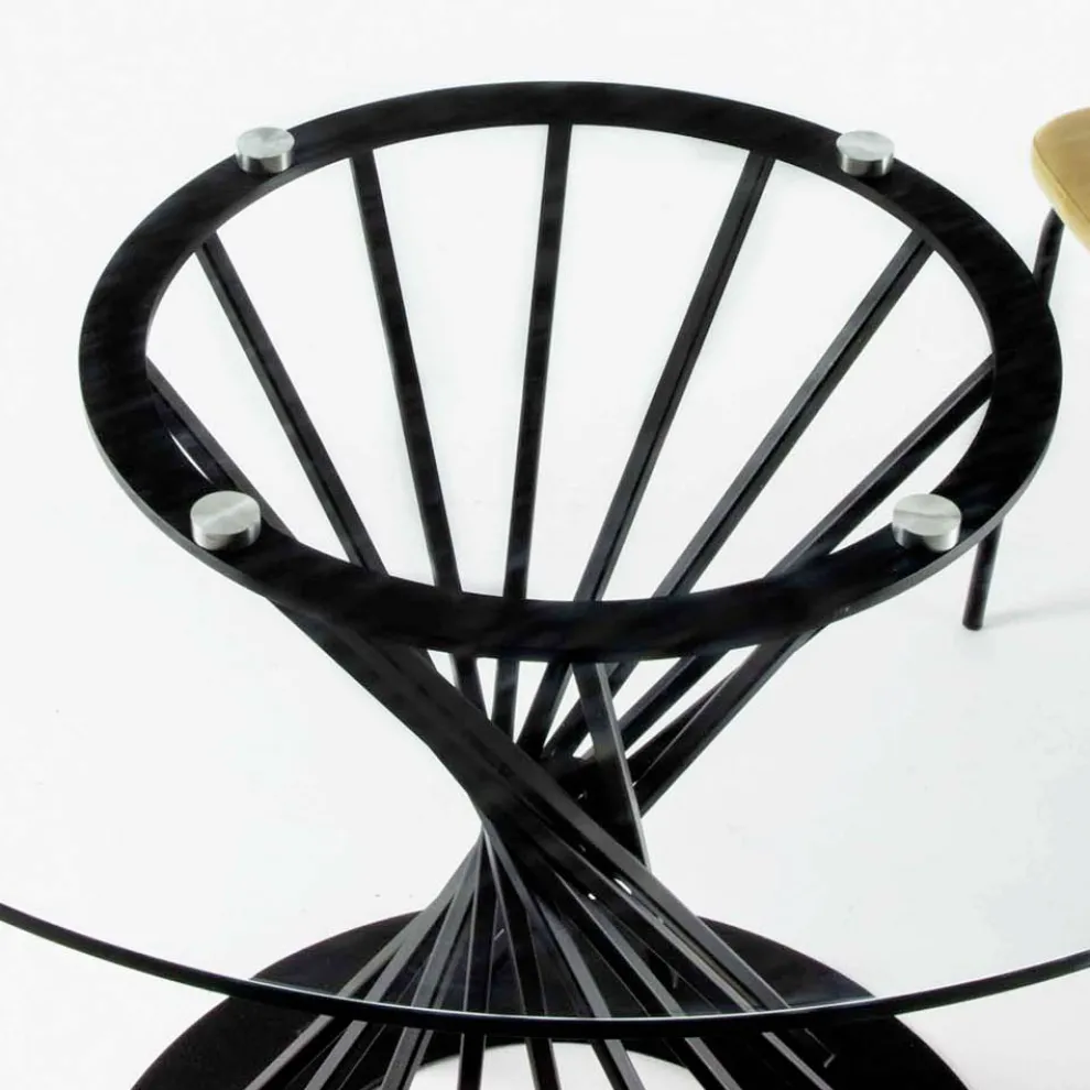 Esstisch mit runder Platte aus gehärtetem Glas und Stahlsockel - Mileto