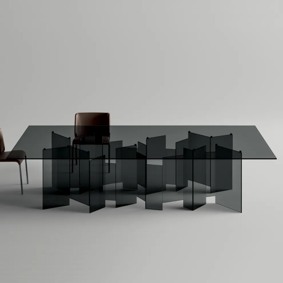 Esstisch mit Untergestell und rechteckiger Glasplatte Made in Italy - Thommy