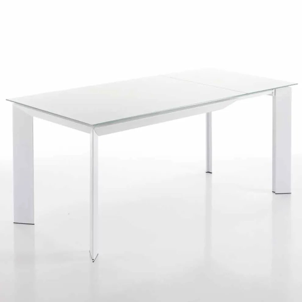 Esstisch mit Zeno weiß lackiertem Hartglas