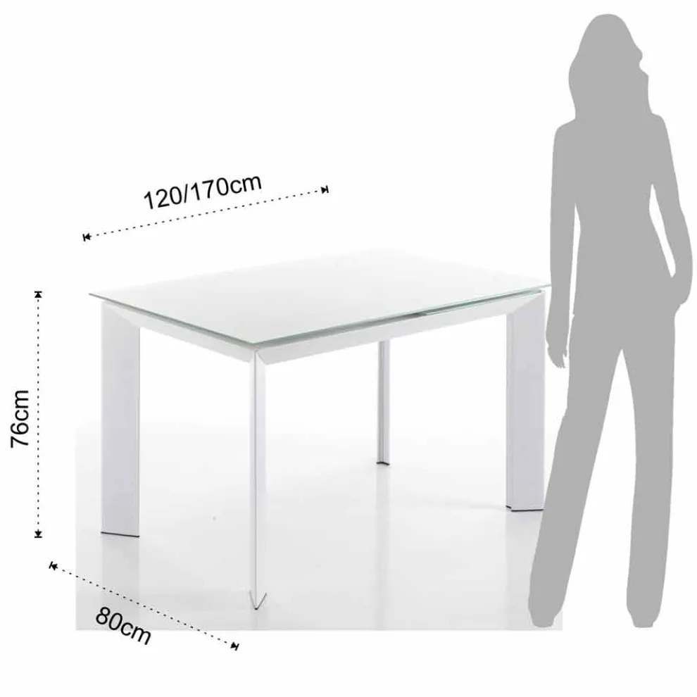 Esstisch mit Zeno weiß lackiertem Hartglas