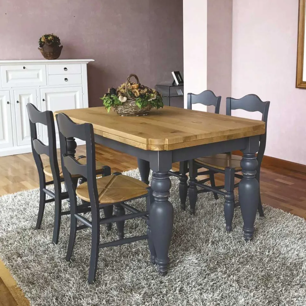 Esstisch und 4 Stühle aus geknoteter Eiche inklusive Made in Italy