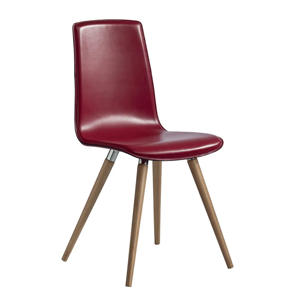 Esszimmerstuhl aus regeneriertem Leder mit Holzbeinen, hergestellt in Italien – Luke