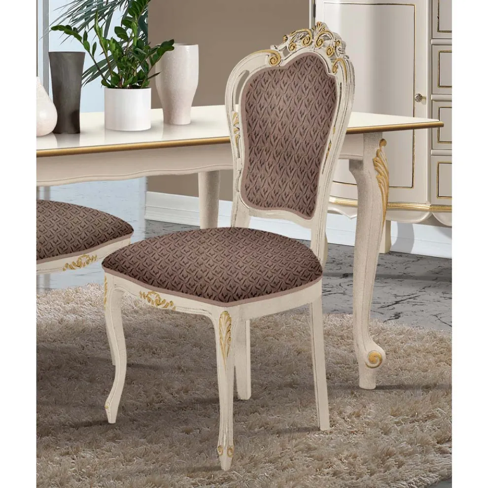 Esszimmerstuhl aus weißem Holz und Stoff Made in Italy - Majestät