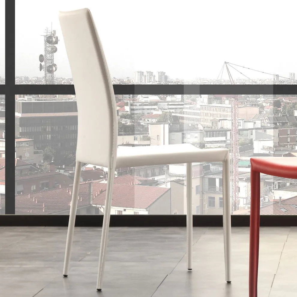 Esszimmerstuhl aus Metall mit Kunstleder bezogen, 4 Stück - Nadia