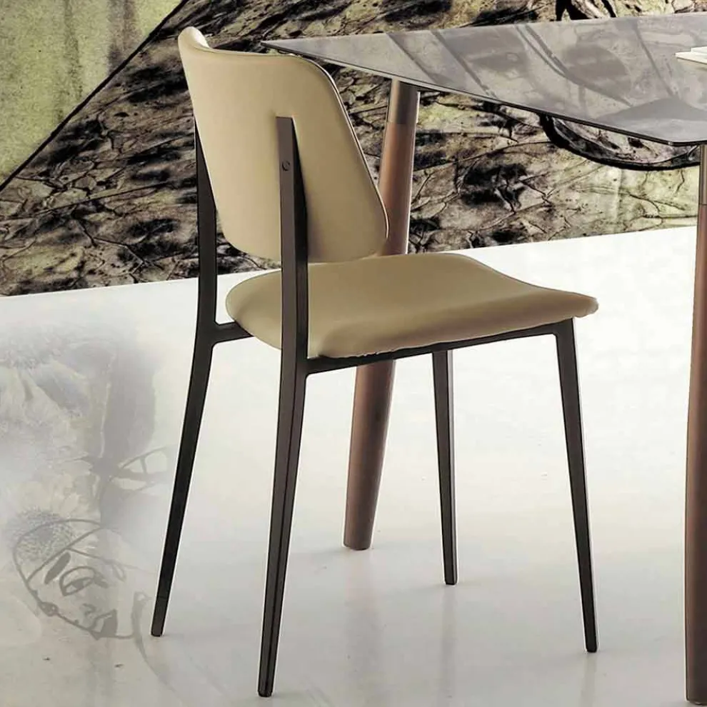 Esszimmerstuhl aus Ecoleather und Metall Made in Italy, 2 Stück - Selen
