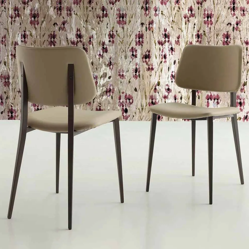 Esszimmerstuhl aus Ecoleather und Metall Made in Italy, 2 Stück - Selen