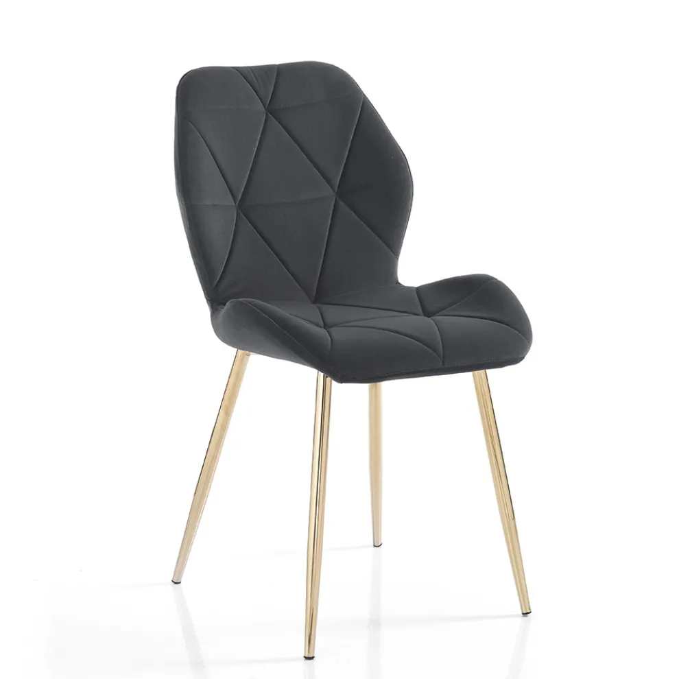 Esszimmerstuhl aus Stoff und goldenem Metall 4-teilig - Smeralda