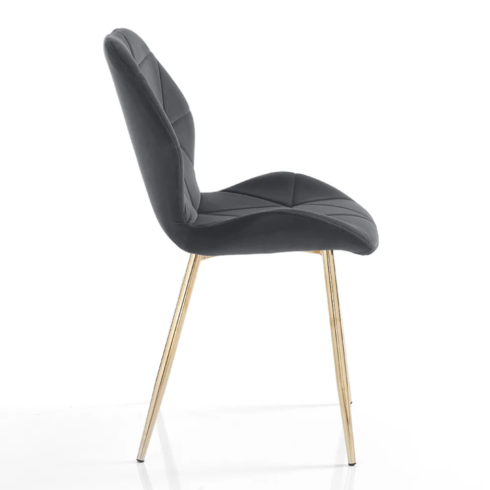 Esszimmerstuhl aus Stoff und goldenem Metall 4-teilig - Smeralda