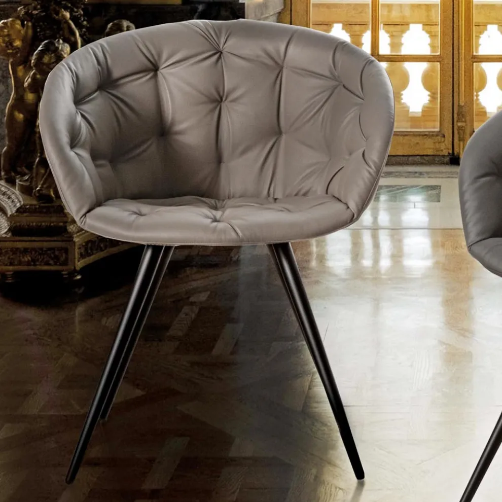 Esszimmerstuhl aus Ecoleather mit Beinen aus schwarz lackiertem Metall - Ezio