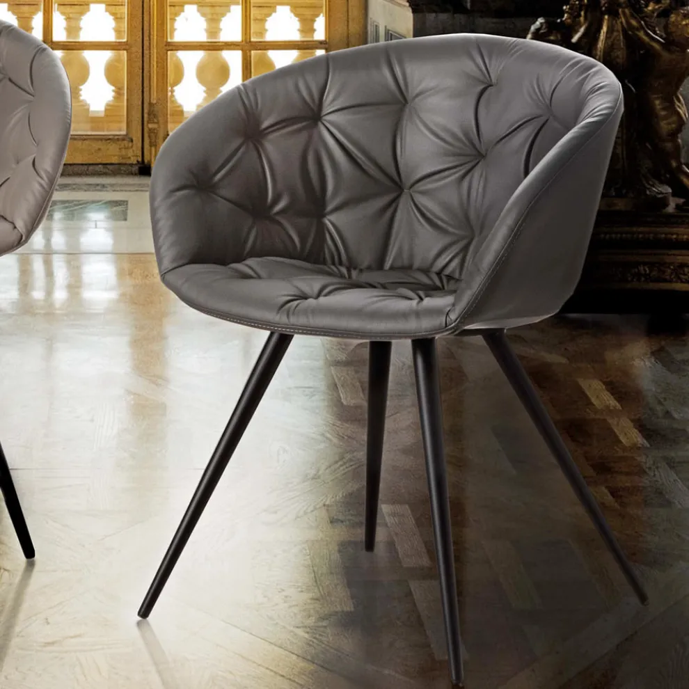 Esszimmerstuhl aus Ecoleather mit Beinen aus schwarz lackiertem Metall - Ezio