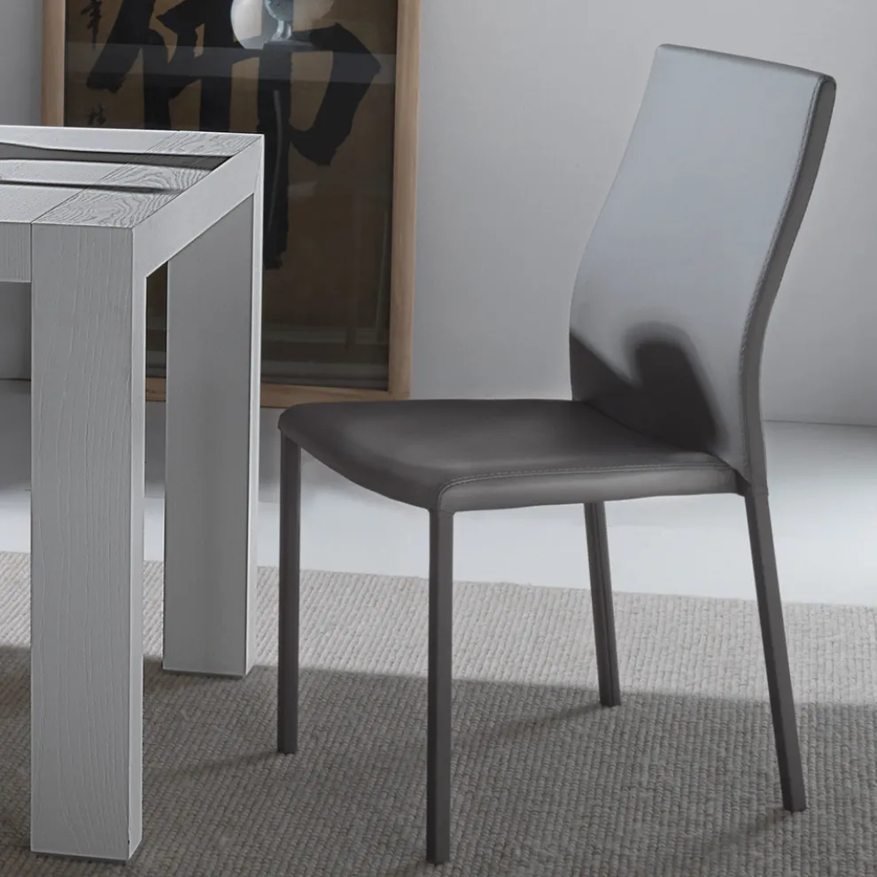 Esszimmerstuhl mit Struktur und Sitz aus farbigem Kunstleder, 4 Stück - Alba