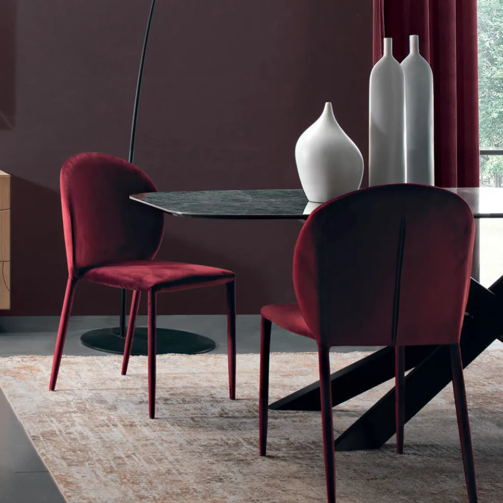 Esszimmerstuhl mit Samtbezug, hergestellt in Italien, 4 Stück – Victory