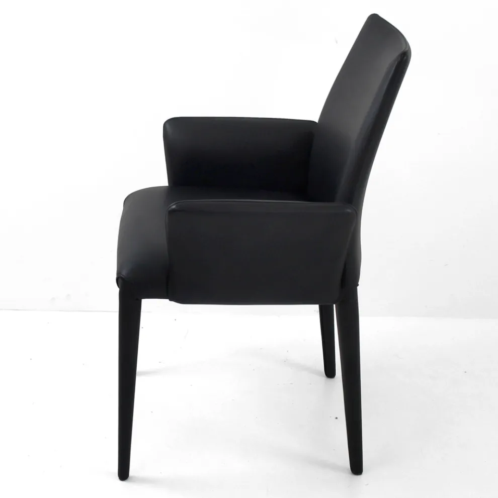 Esszimmerstuhl mit Armlehnen mit schwarzem Leder bezogen Made in Italy - Meyer
