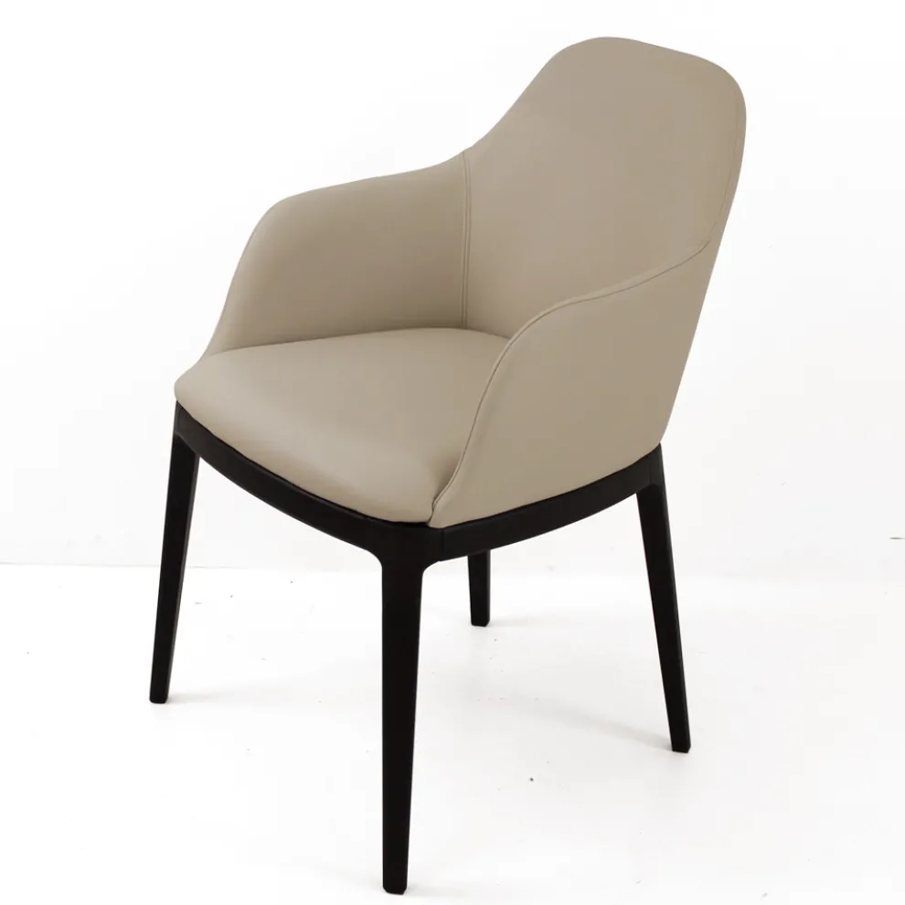 Esszimmerstuhl mit Armlehnen aus eisfarbenem Leder Made in Italy - Lyanne