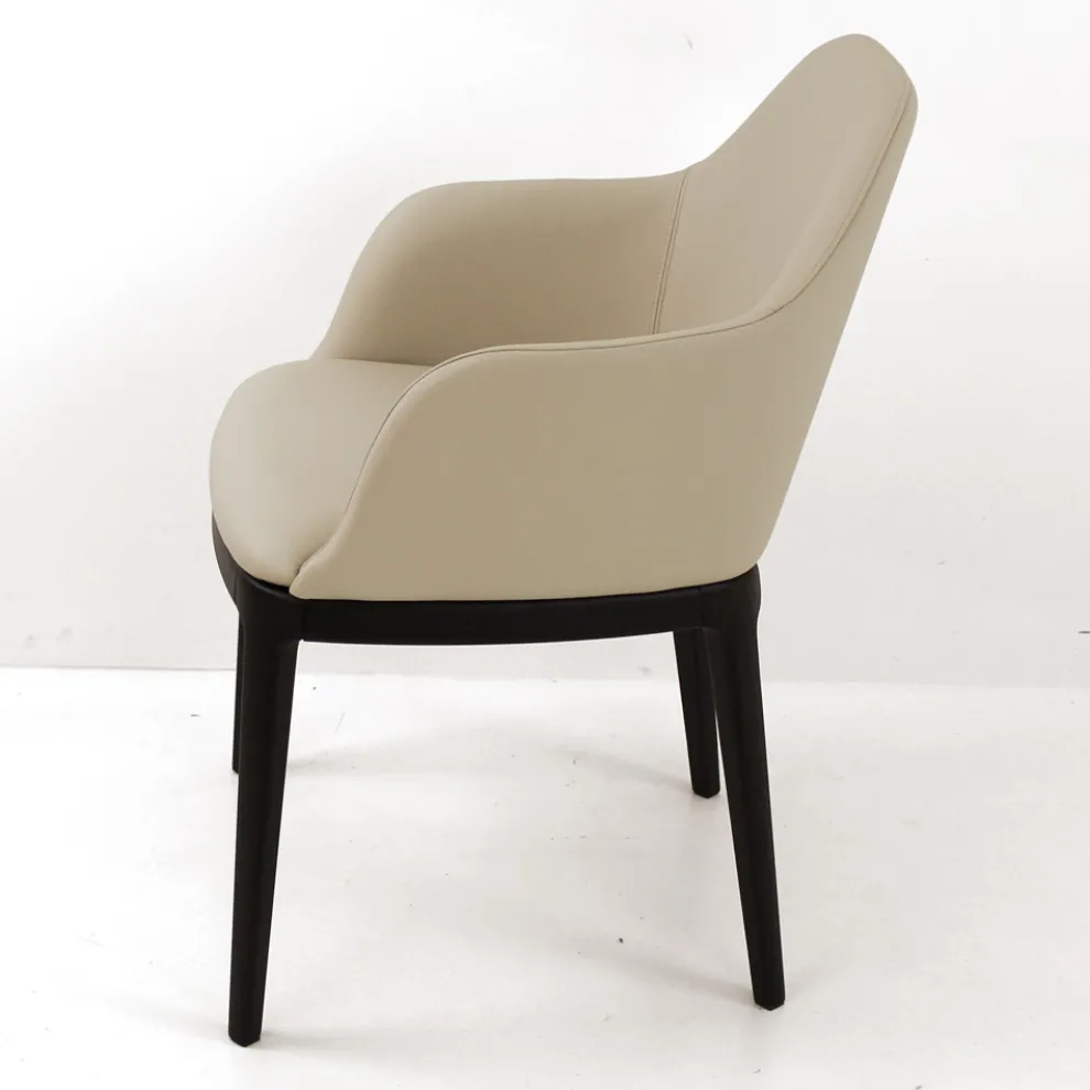 Esszimmerstuhl mit Armlehnen aus eisfarbenem Leder Made in Italy - Lyanne