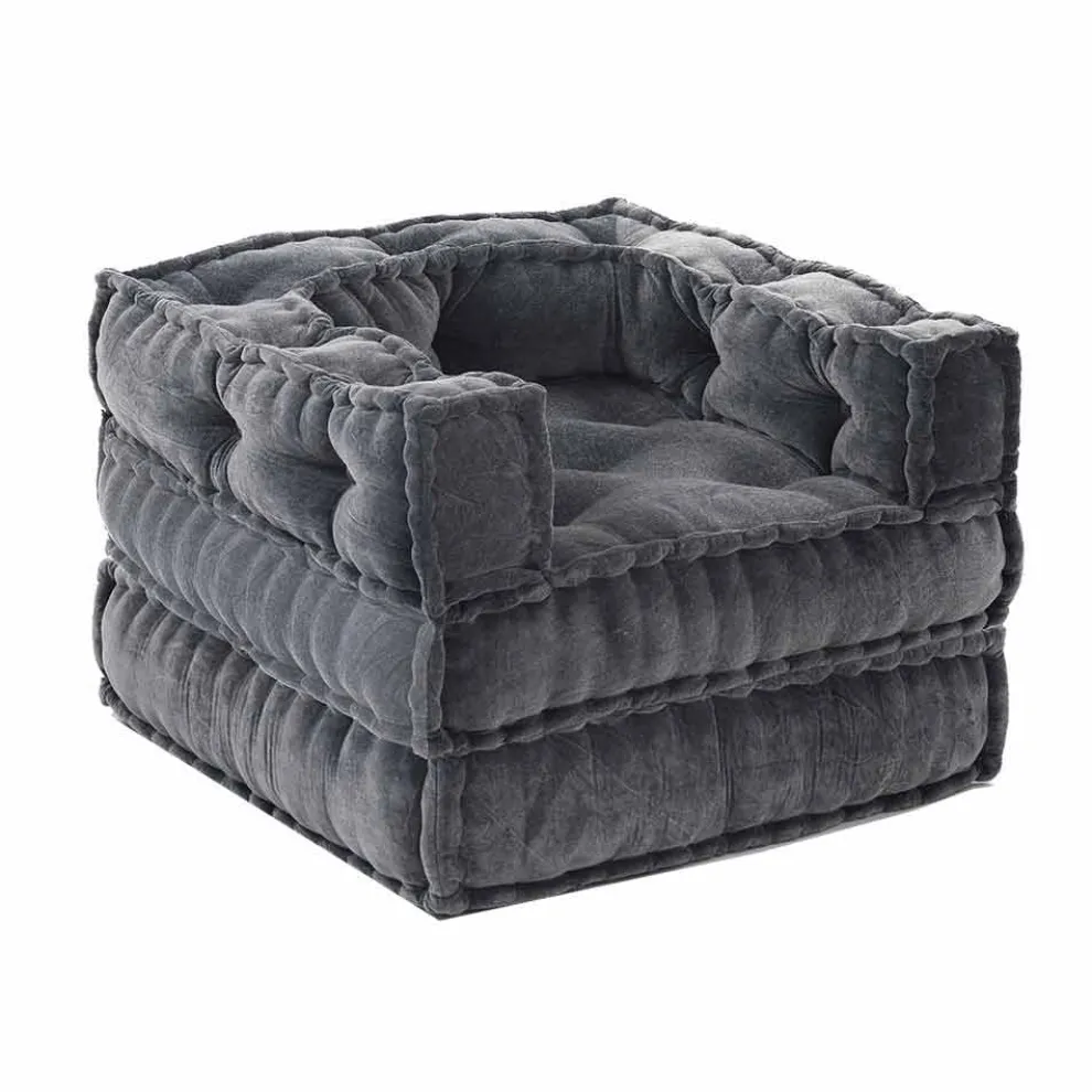 Ethnic Design Chaise Longue Sessel aus grauem oder blauem Samt - Fiber