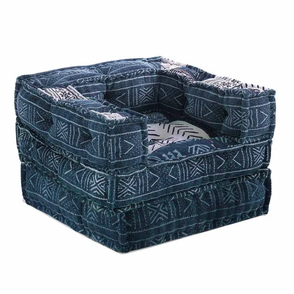Ethnic Design Chaise Longue Sessel aus grauem oder blauem Samt - Fiber