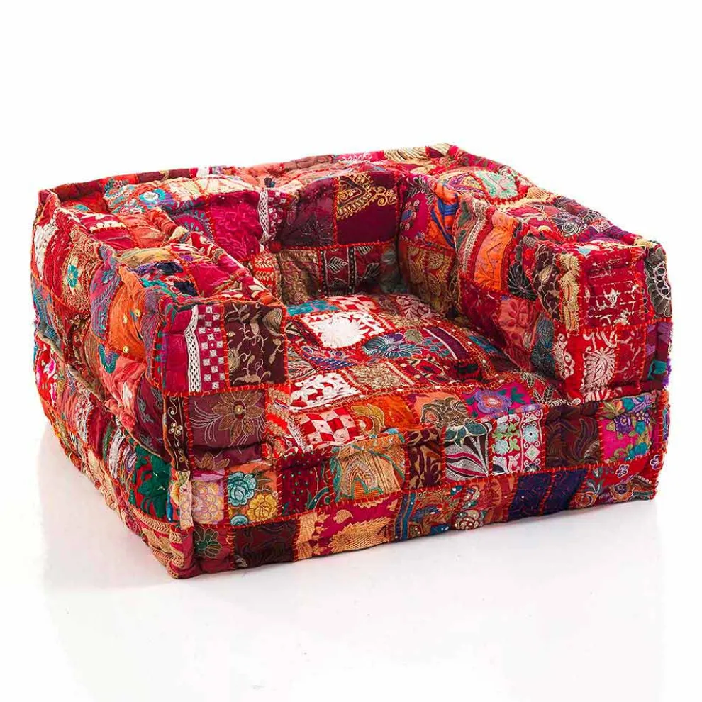 Ethnic Lounge Armchair aus Patchwork - Stoff oder Samtfaser