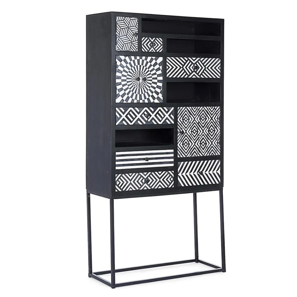 Ethnischer Mosaikschrank 4 Türen 6 Schubladen aus Mangoholz - Vanitoso