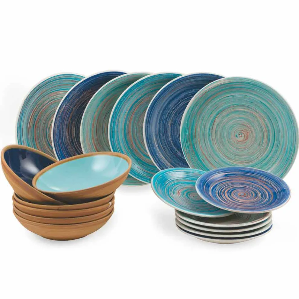 Farbige und moderne Teller 18 Stück in Steinzeug Kompletter Tischservice - Egadi