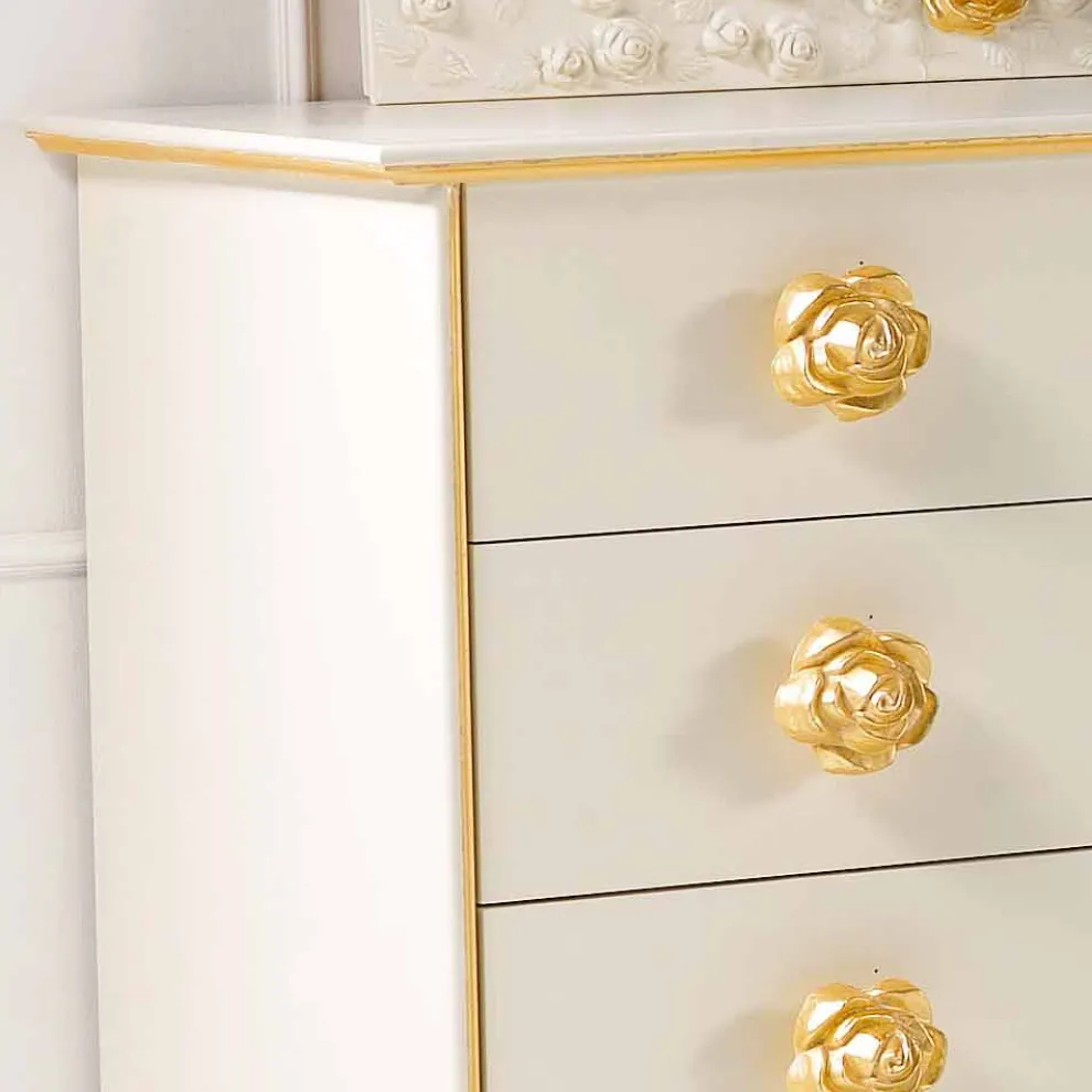 Schlafzimmer Kommode mit 4 Schubladen und Griffe in Rosenoptik