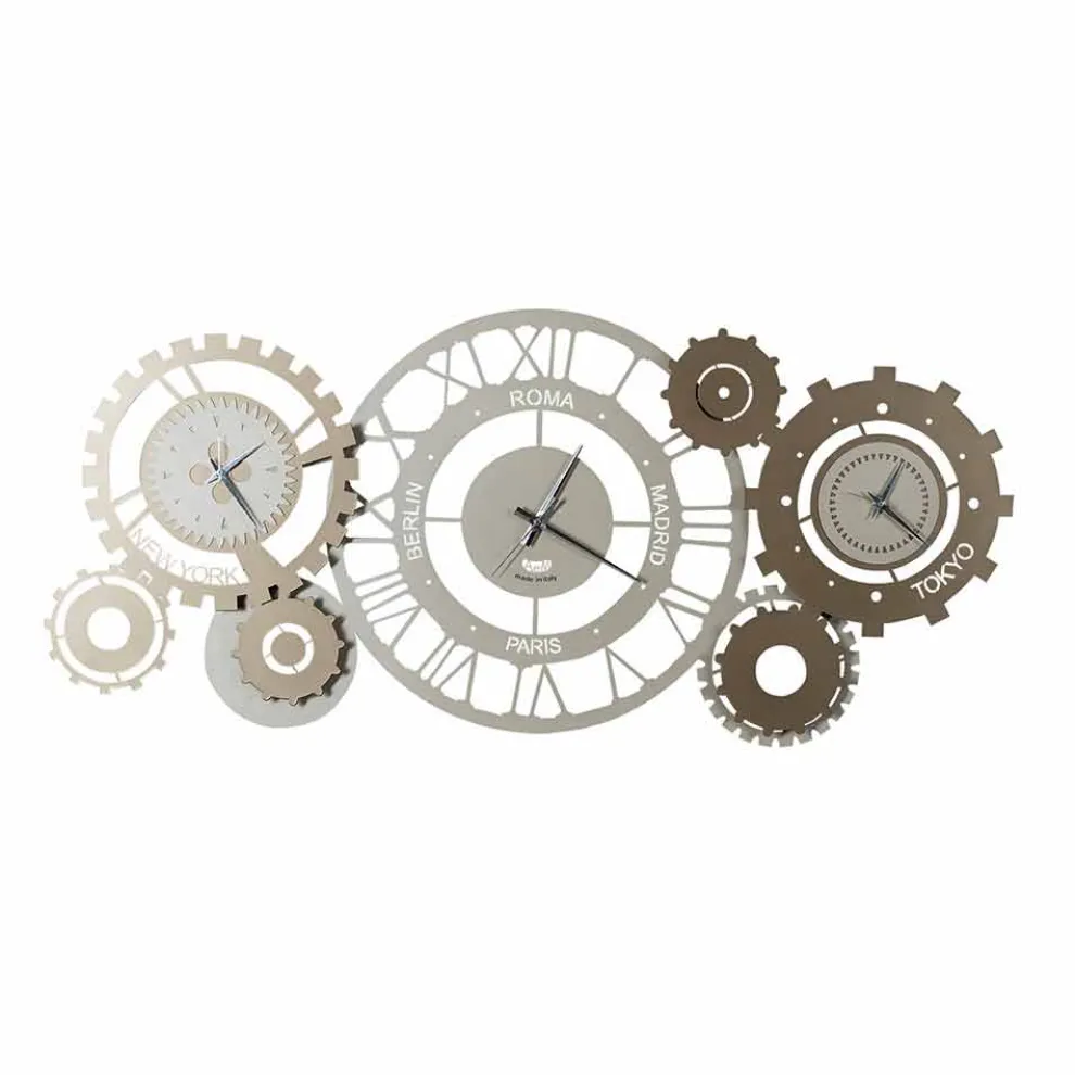 Moderne Wanduhr aus Eisen mit drei Zeitzonen Made in Italy - Meccanismo
