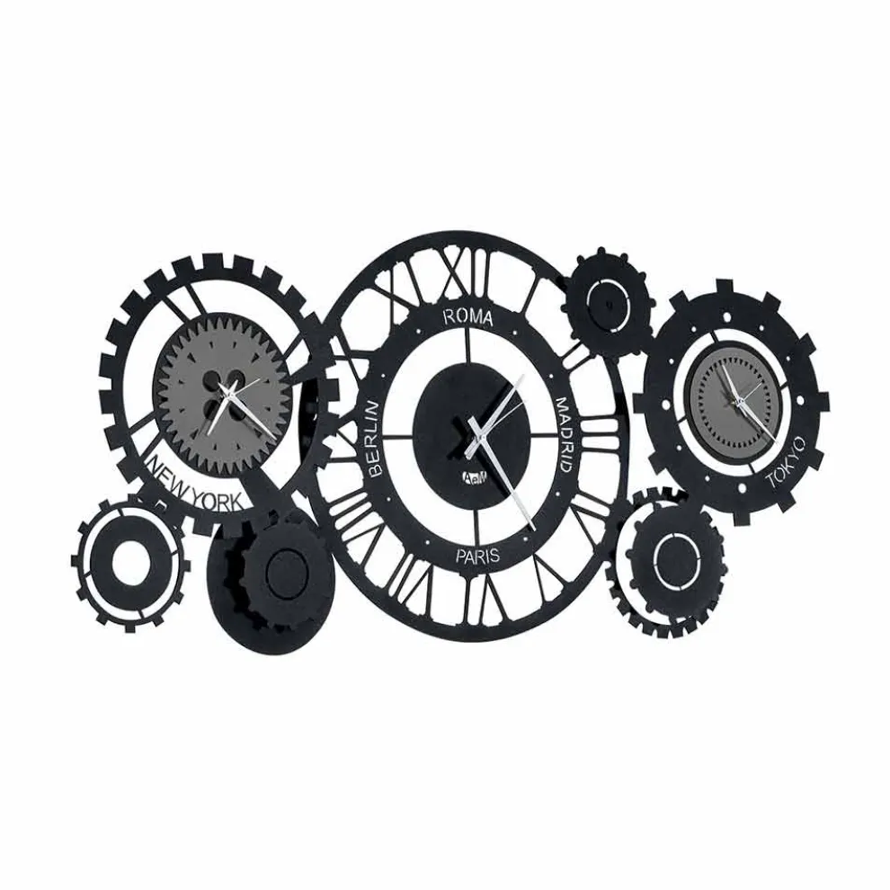 Moderne Wanduhr aus Eisen mit drei Zeitzonen Made in Italy - Meccanismo