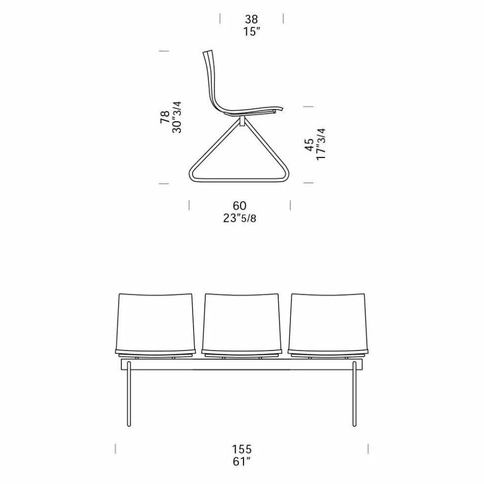 3-Sitzer-Bürobank aus Stahl und farbigem recyceltem Technopolymer - Verenza