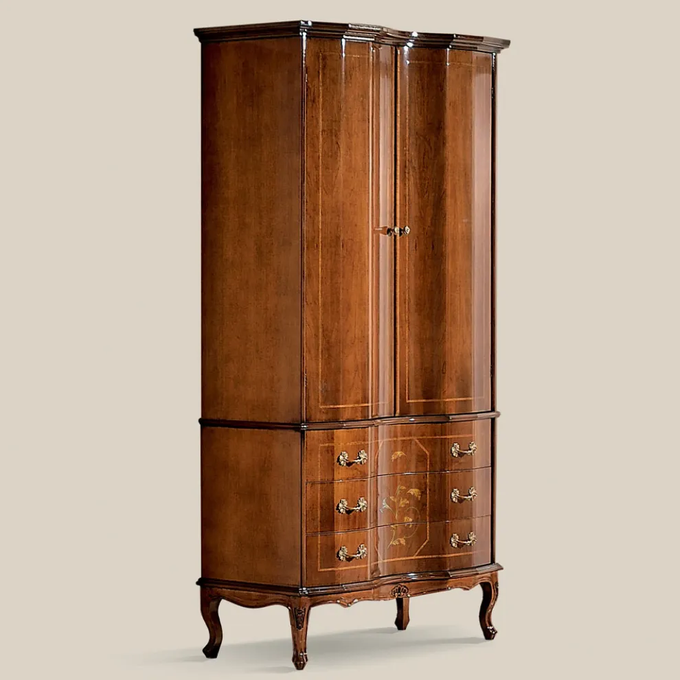 Klassischer Kleiderschrank aus Holz mit 2 Türen und 3 Schubladen Made in Italy - Luxus