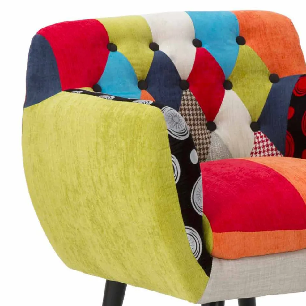 Farbiger Patchwork-Sessel im modernen Design aus Stoff und Holz - Koria