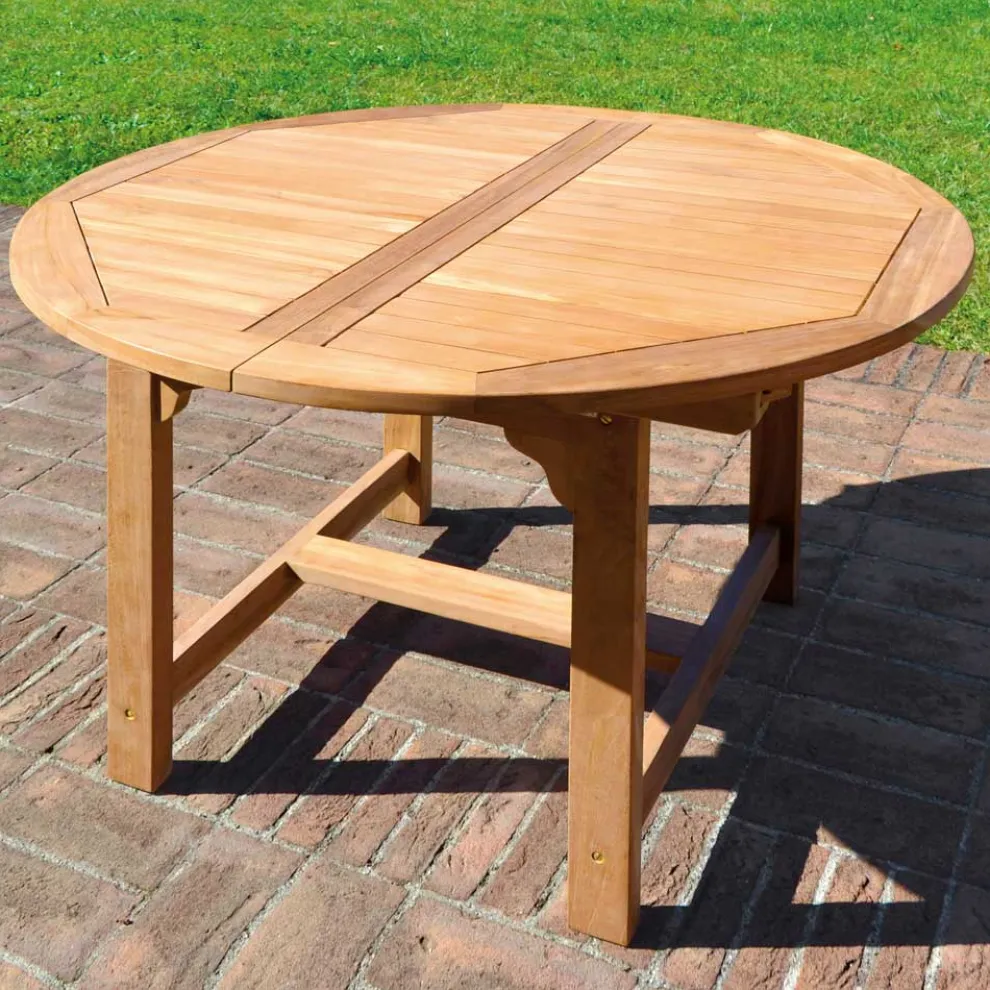 Runder Gartentisch ausziehbar auf 170 cm aus Teakholz - Armonia
