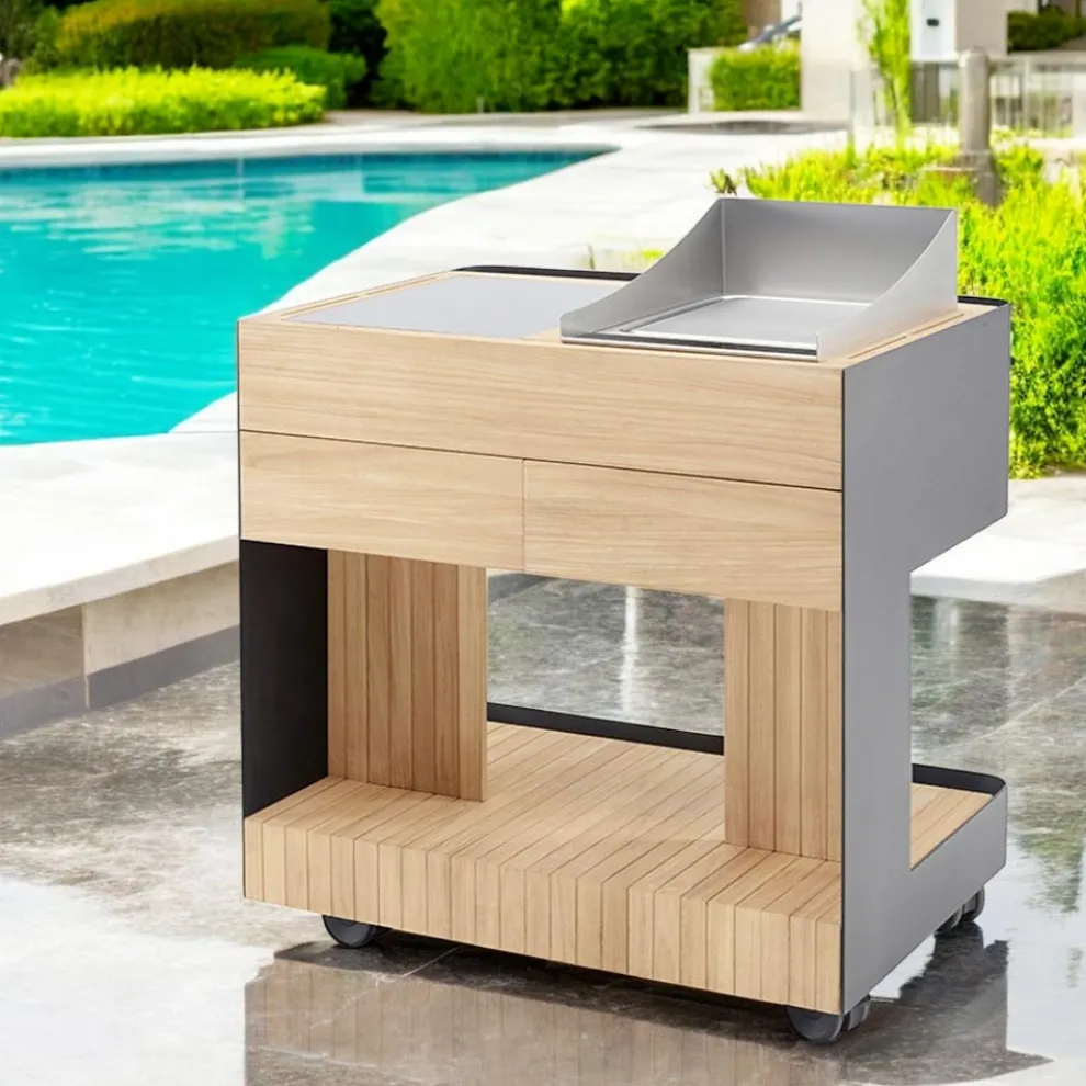 Outdoor-Küche 96x70x93 cm aus massivem Teakholz und Aluminium - Raffiniert