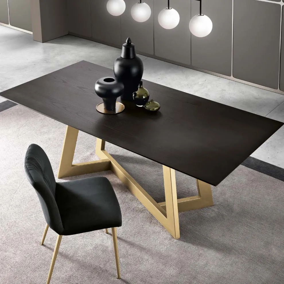 Fester Esstisch mit furnierter Holzplatte Made in Italy - Tecna