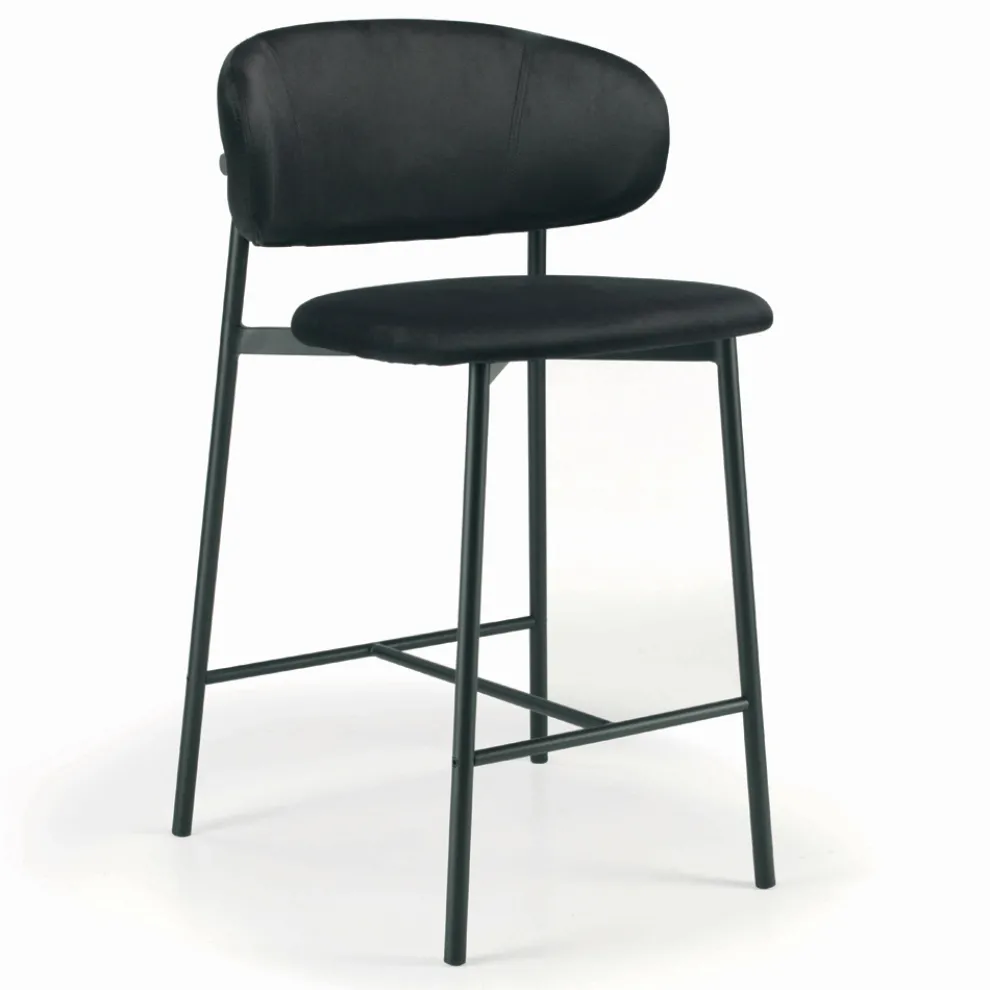 Fester Hocker mit Sitz und Rückenlehne aus Samt, hergestellt in Italien – Cagliari