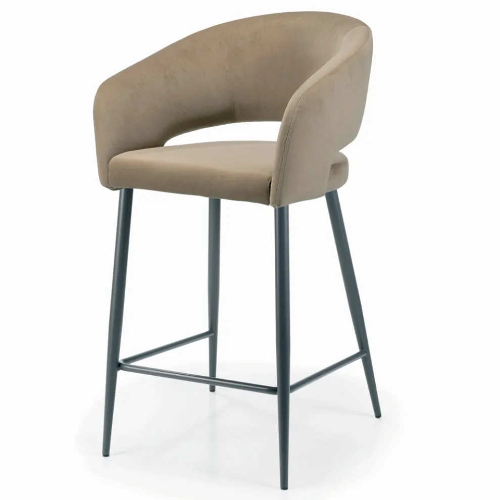 Fester Hocker mit Samtsitz und Stahlgestell, hergestellt in Italien – Alassio