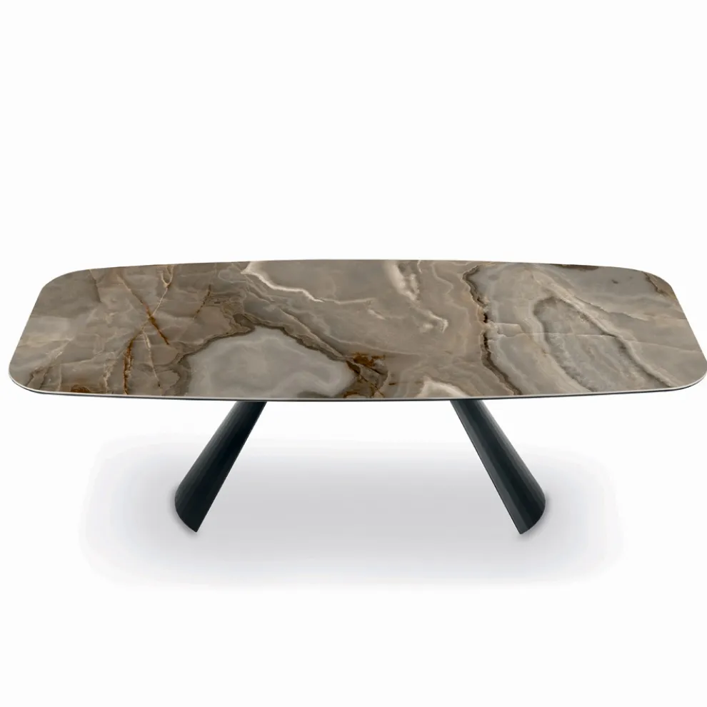 Fester Keramiktisch und Sockel aus schwarz lackiertem Stahl, hergestellt in Italien – Gläser