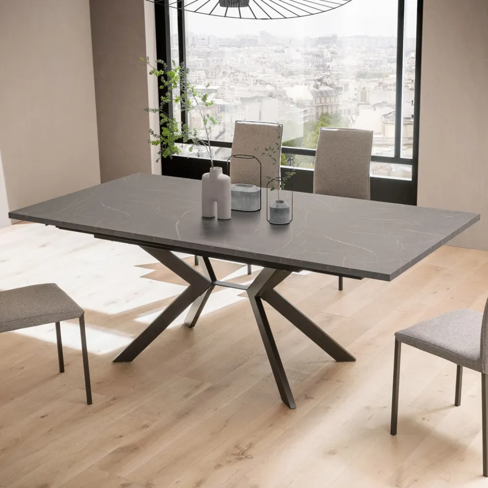 Fester rechteckiger Tisch aus HPL Patagonia und Metall-Moka-Finish - Charmy